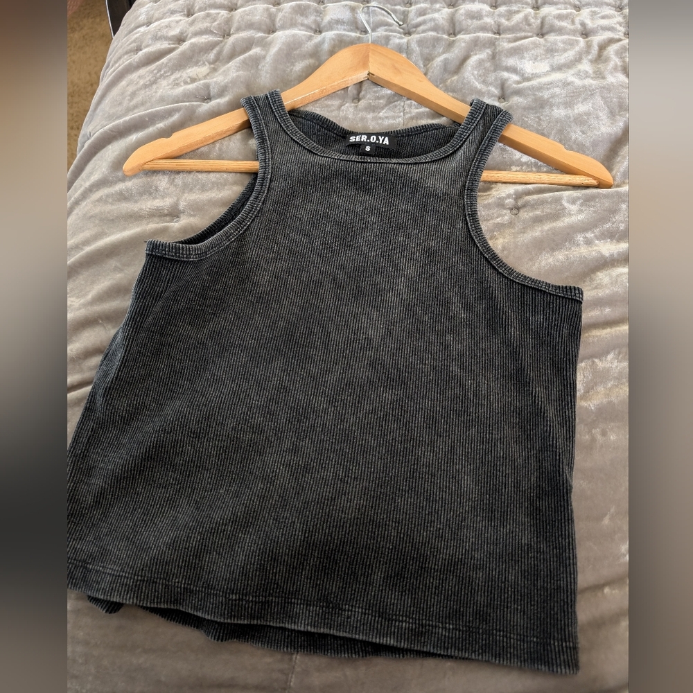 SER.O.YA Washed Black Ribbed Crew Tank